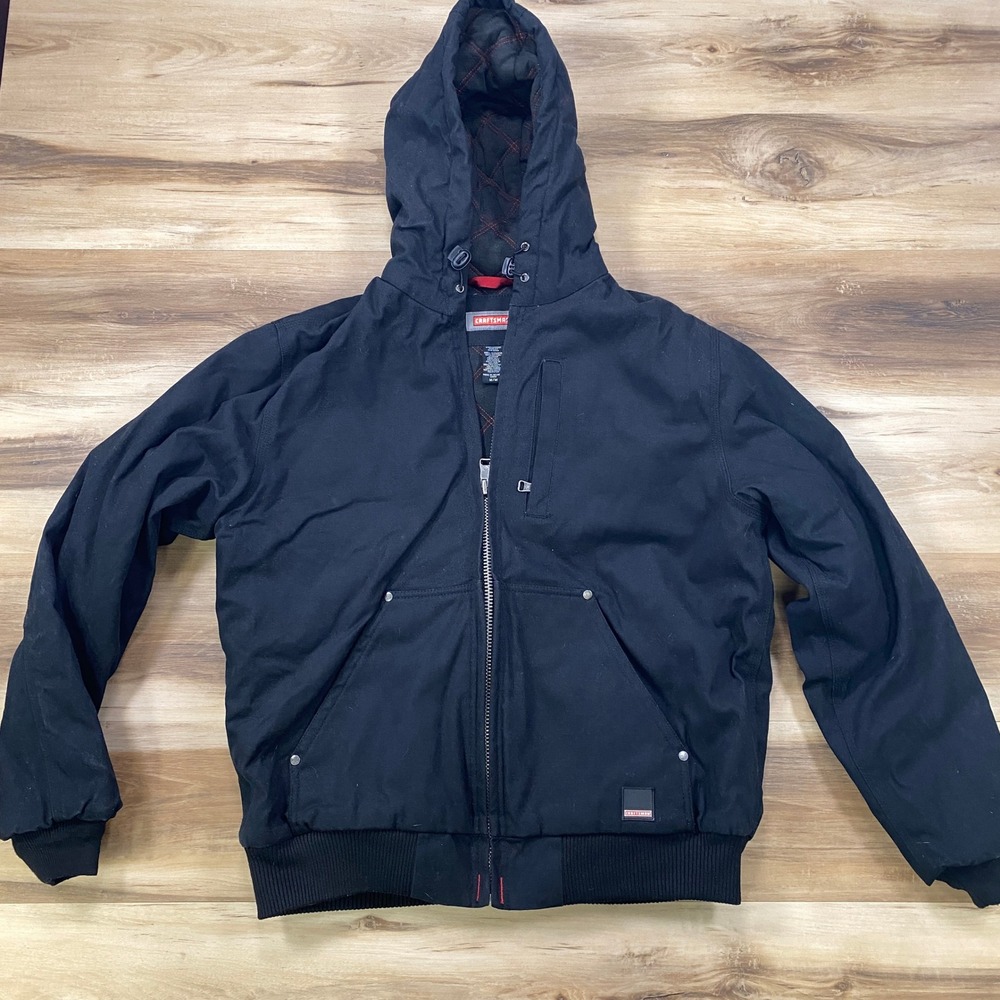 Craftsman Hooded Work Jacket Mens Medium Workwear Cotton Duck Quilted Black